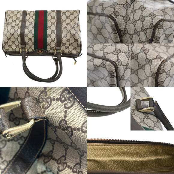 Gucci GG Coated Canvas Vintage Web Boston Bag Brown